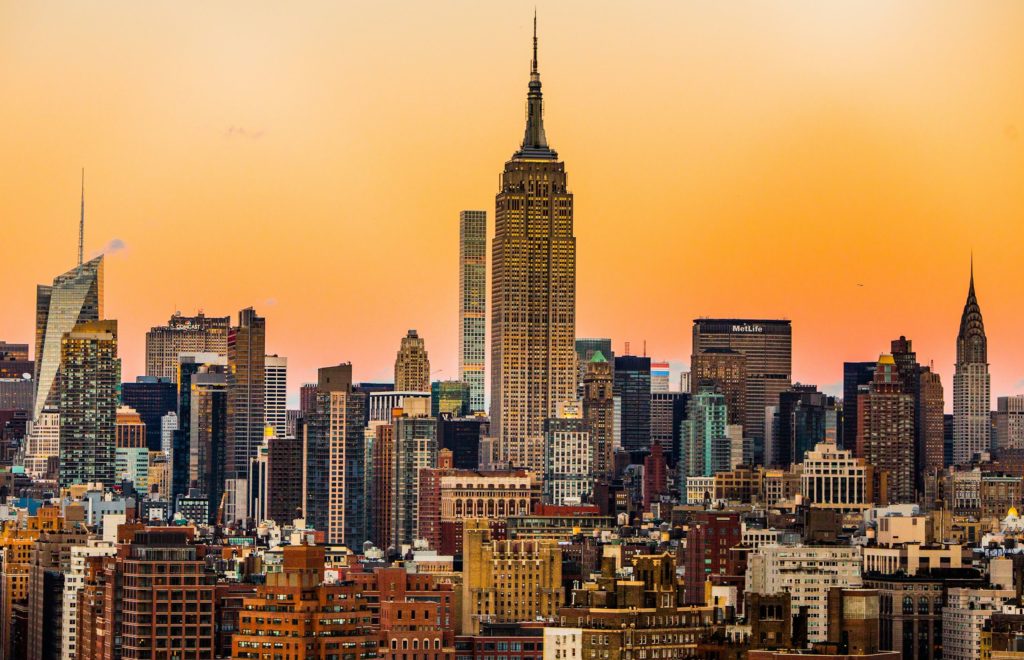 Rondreis Amerika, New York, Skyline bij zonsondergang