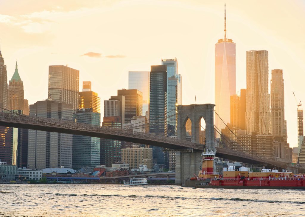 Rondreis Amerika, New York City, Skyline met zon